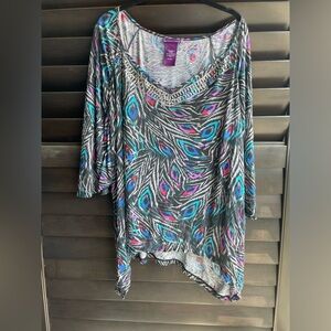 Beverly Drive Colorful Flowy Blouse with Beaded Neckline Size 16/18